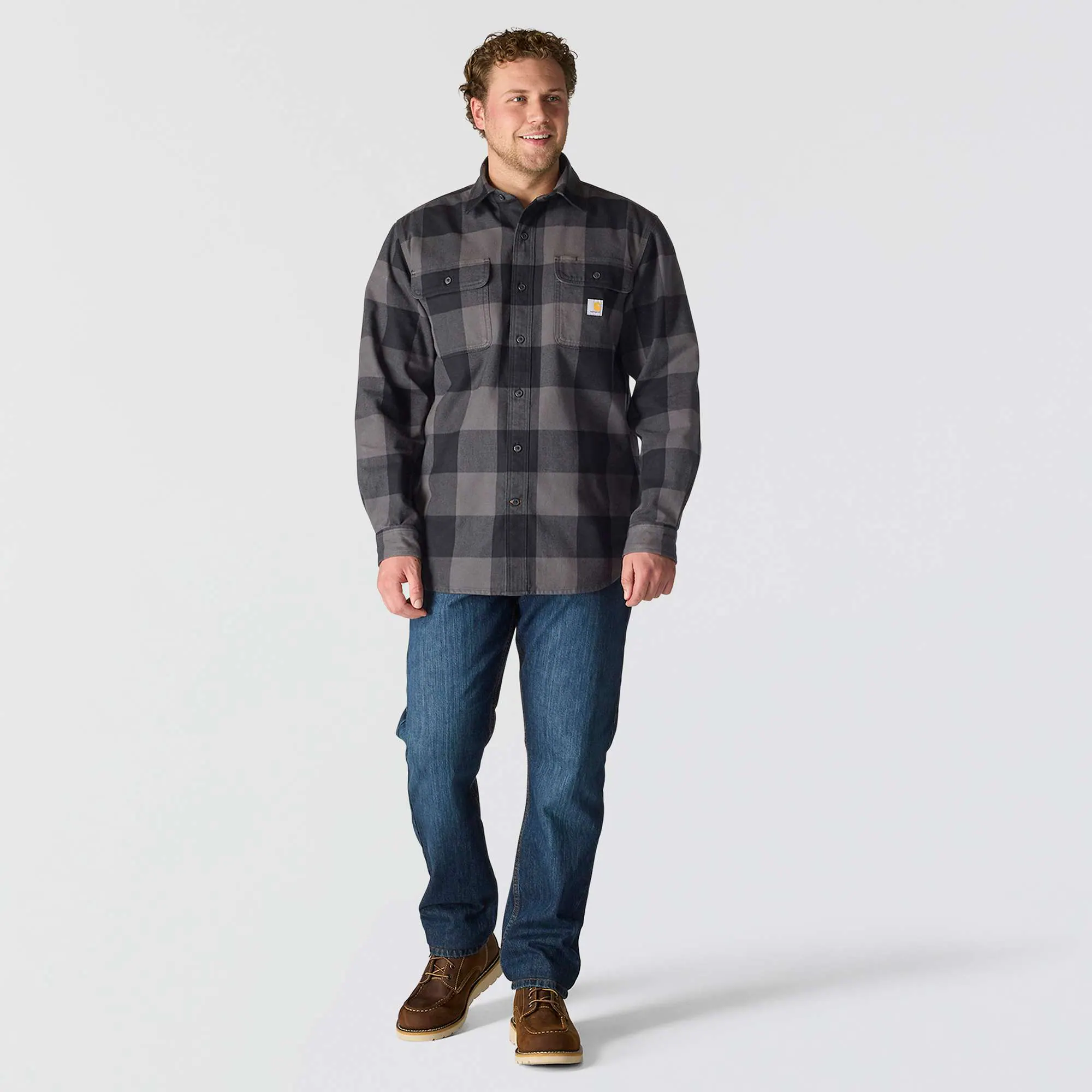 Loose Fit Heavyweight Flannel Long-Sleeve Plaid Shirt