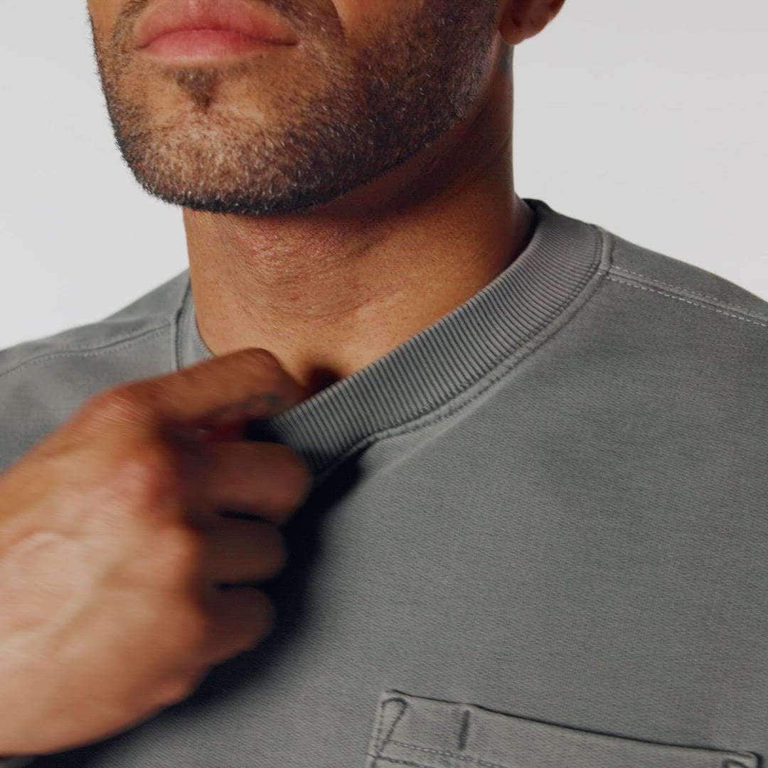 Relaxed Fit Midweight Garment Dye French Terry Crewneck Pocket Sweatshirt