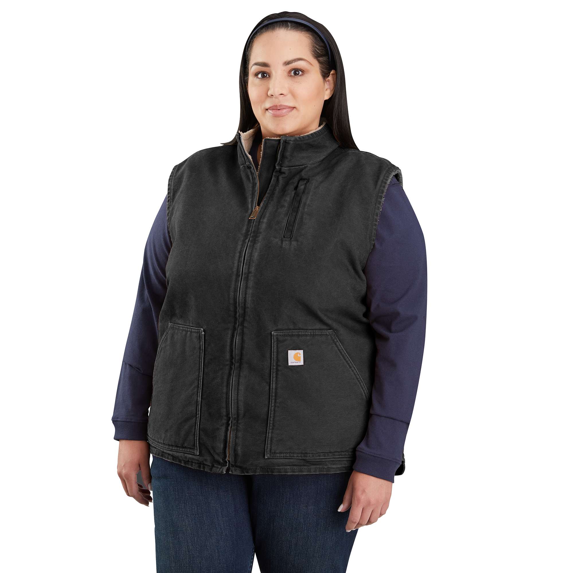 Women's Sherpa Lined Vest - Relaxed Fit - Washed Duck