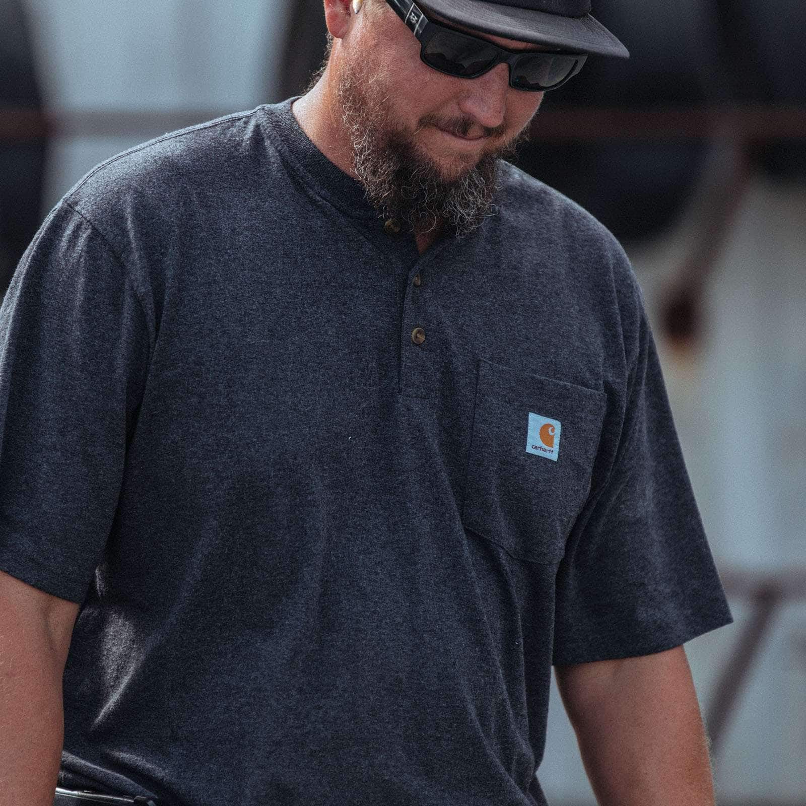 Loose Fit Heavyweight Short-Sleeve Pocket Henley T-Shirt