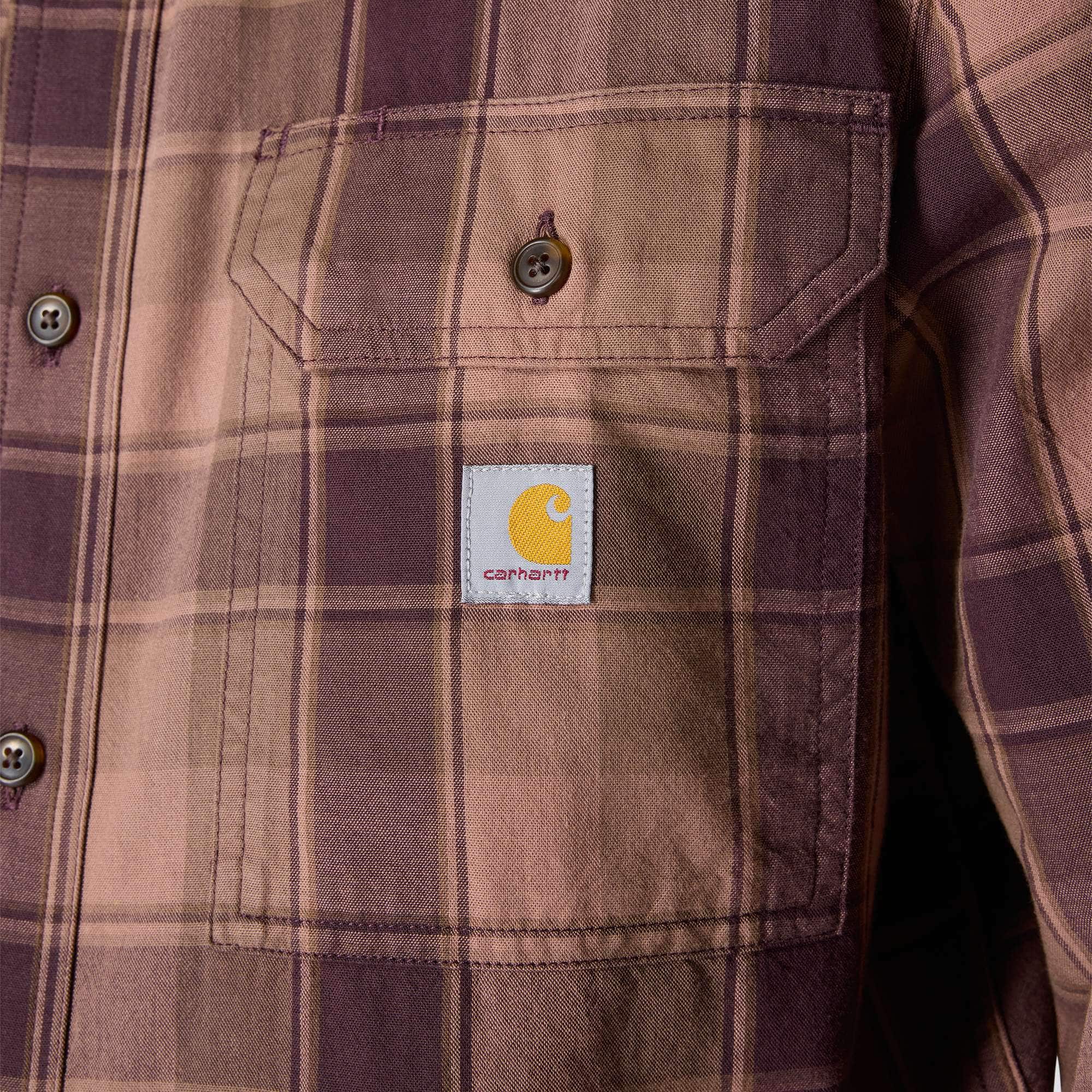 Loose Fit Midweight Chambray Long-Sleeve Plaid Shirt