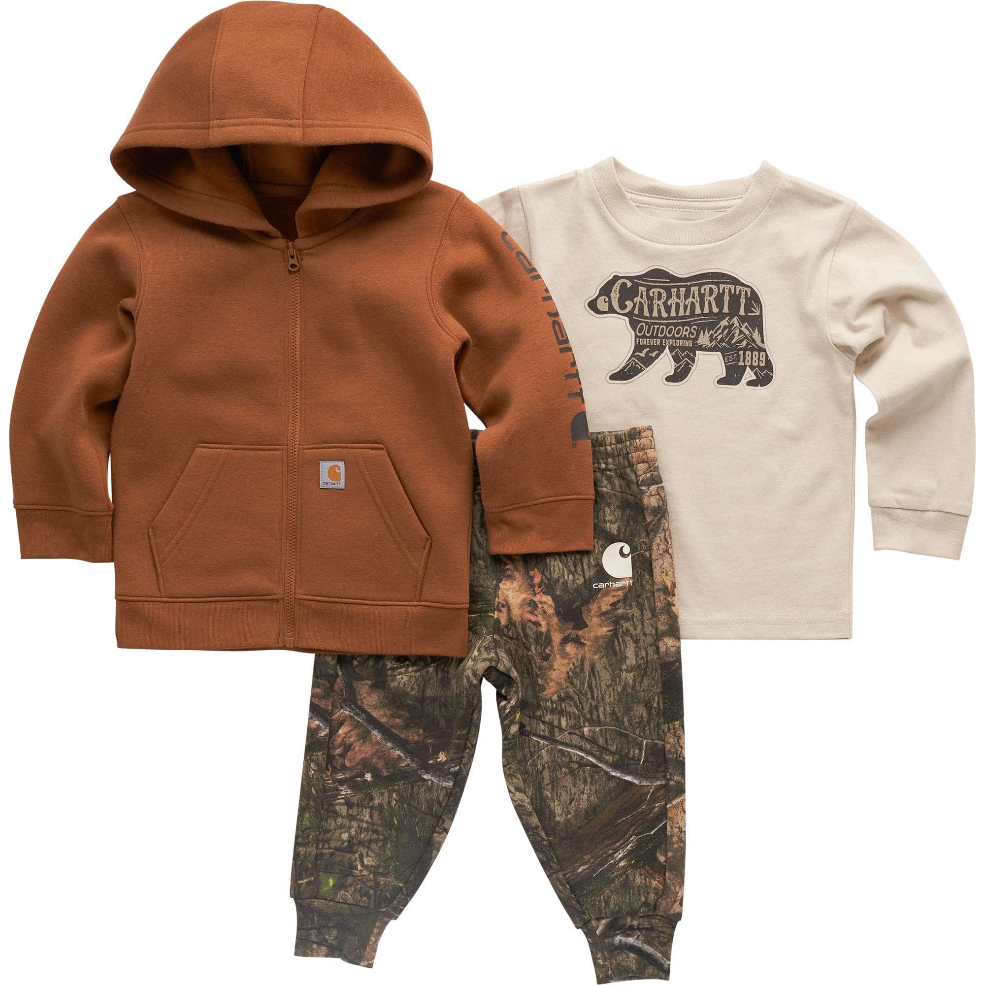 Boys' 3-Piece Long Sleeve T-Shirt, Fleece Jacket & Fleece Camo Pant Set (Baby)