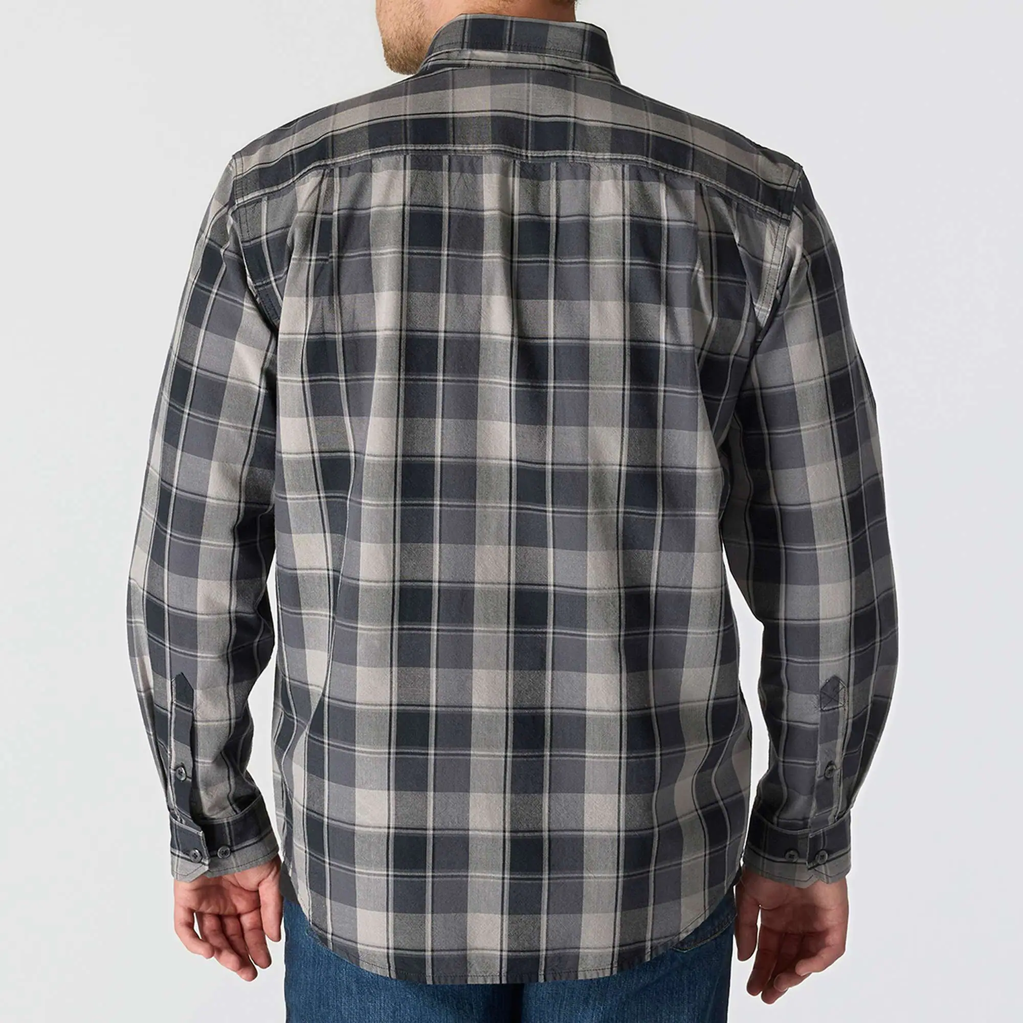 Loose Fit Midweight Chambray Long-Sleeve Plaid Shirt