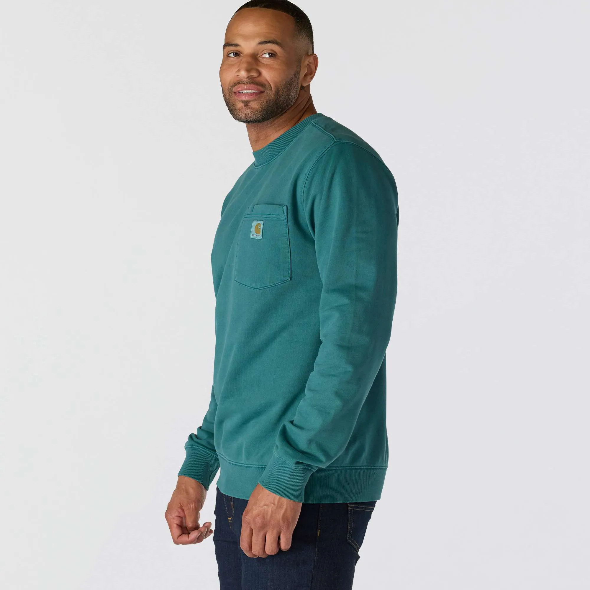 Relaxed Fit Midweight Garment Dye French Terry Crewneck Pocket Sweatshirt