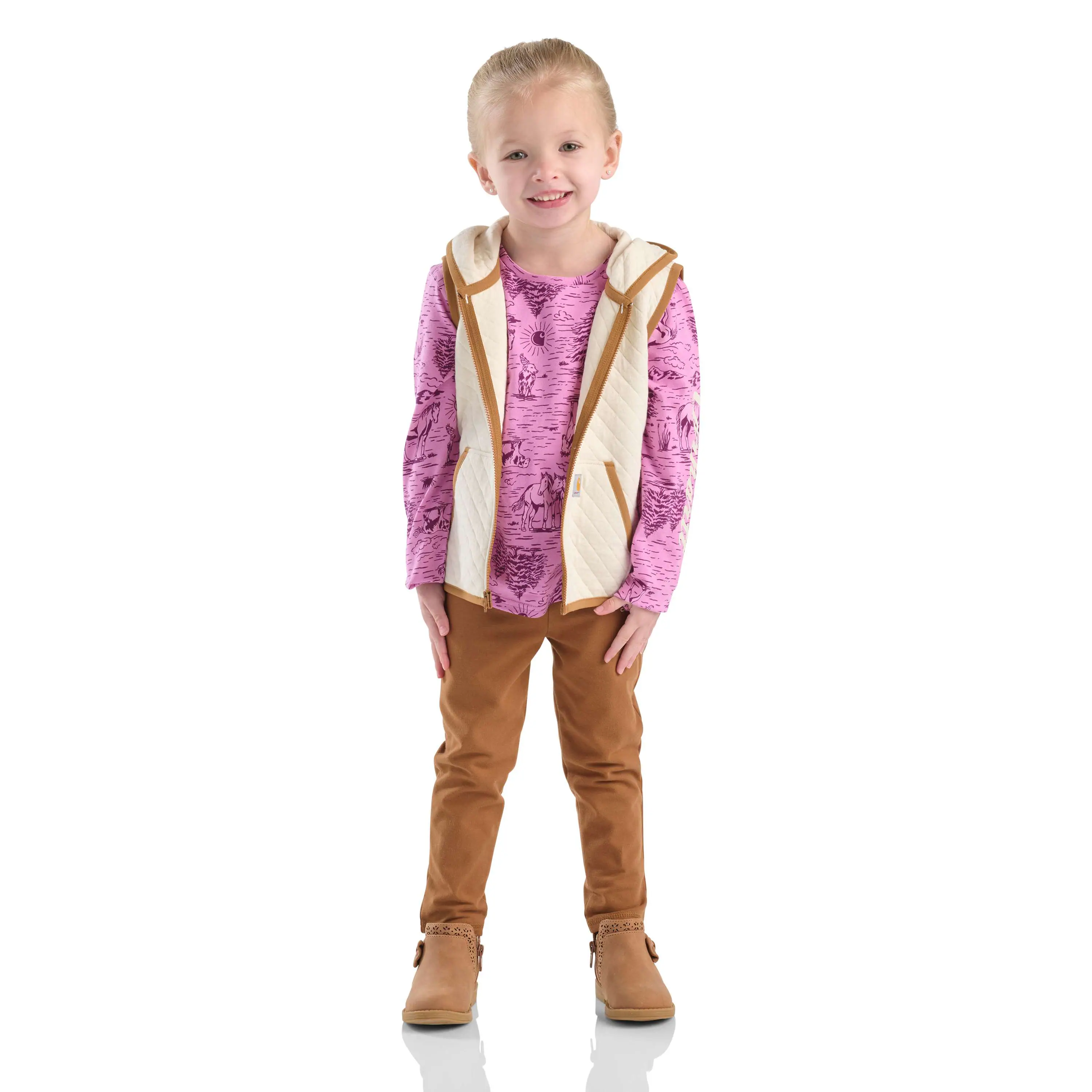 Girls' 3-Piece Vest, Printed T-shirt & Legging set (Toddler)