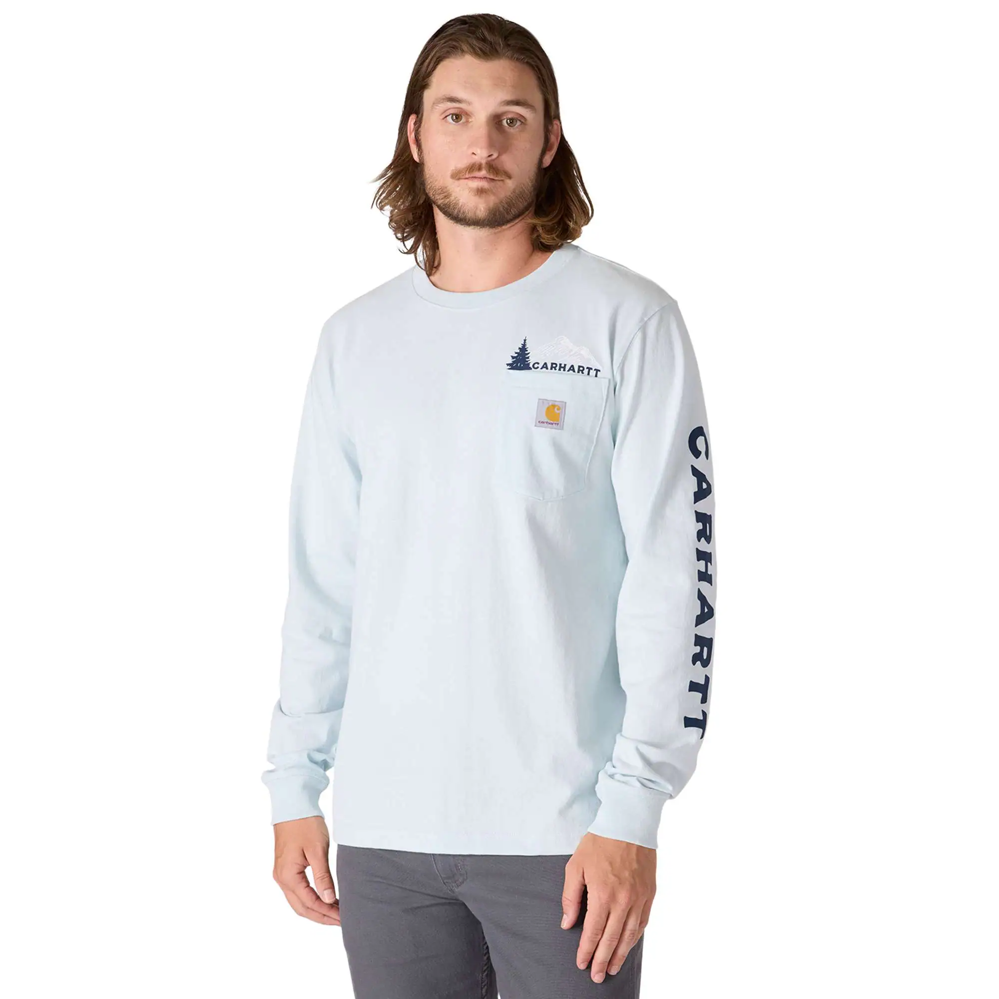 Relaxed Fit Heavyweight Long-Sleeve Pocket Mountain Graphic T-Shirt