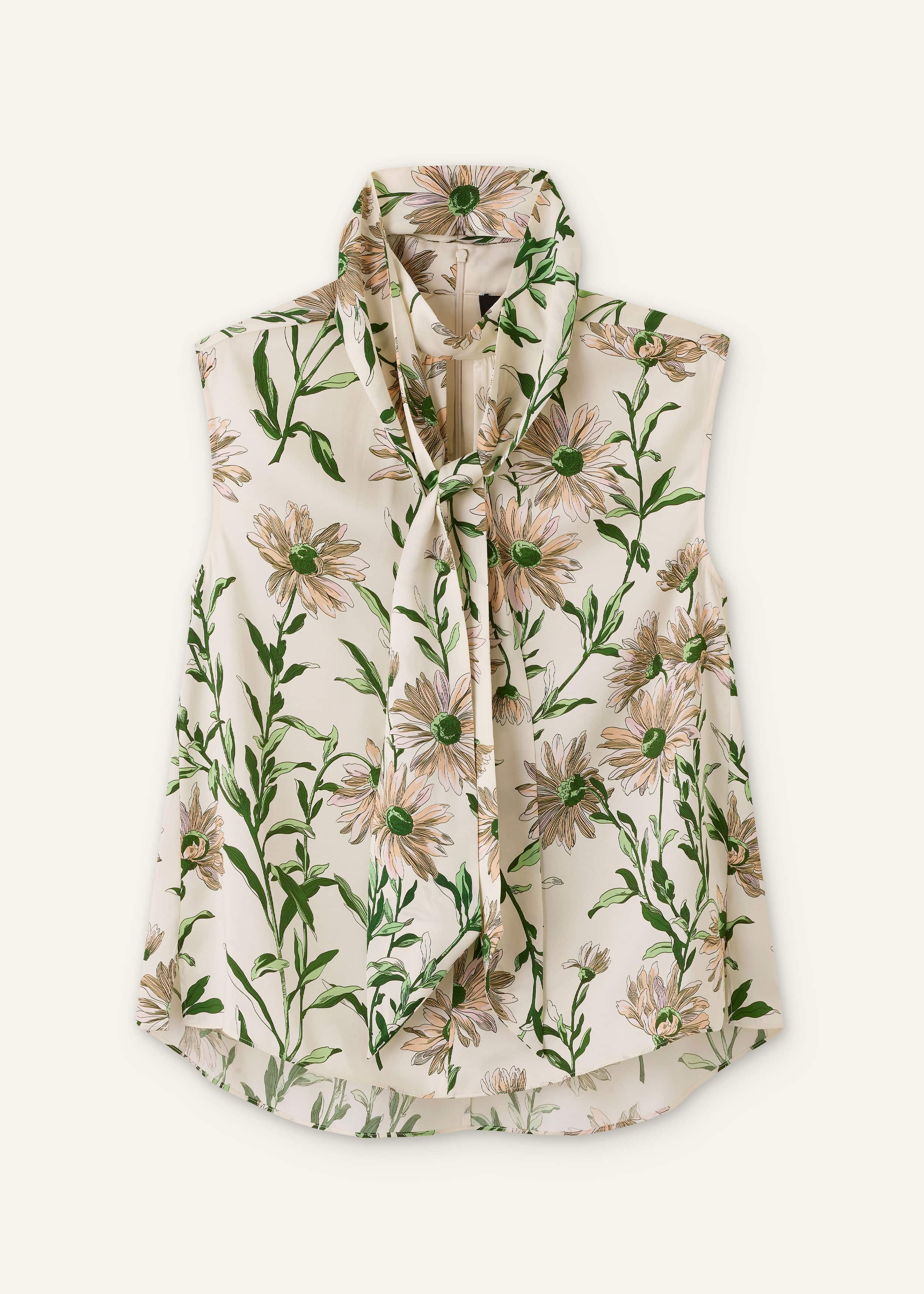 ME+EM Silk Satin Growing Daisy Print Top + Tie