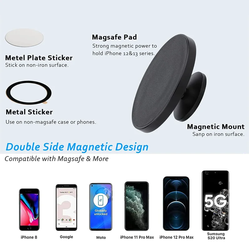 Double-sided Magnetic Phone Holder for Magsafe for Gym Bike Treadmill for iPhone 14 13 12 Pro Max for Any Phone Video Recording