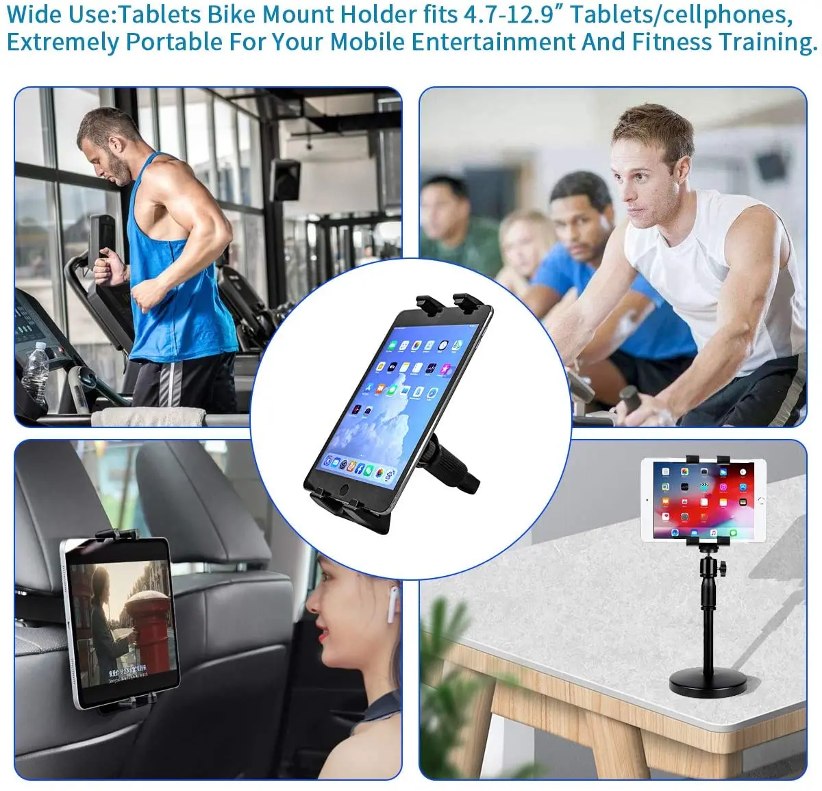 Tablet Holder Mount Handlebar Clamp Stand for Treadmill Elliptical Indoor Stationary Bike Exercise Bicycle for Phone Tablets