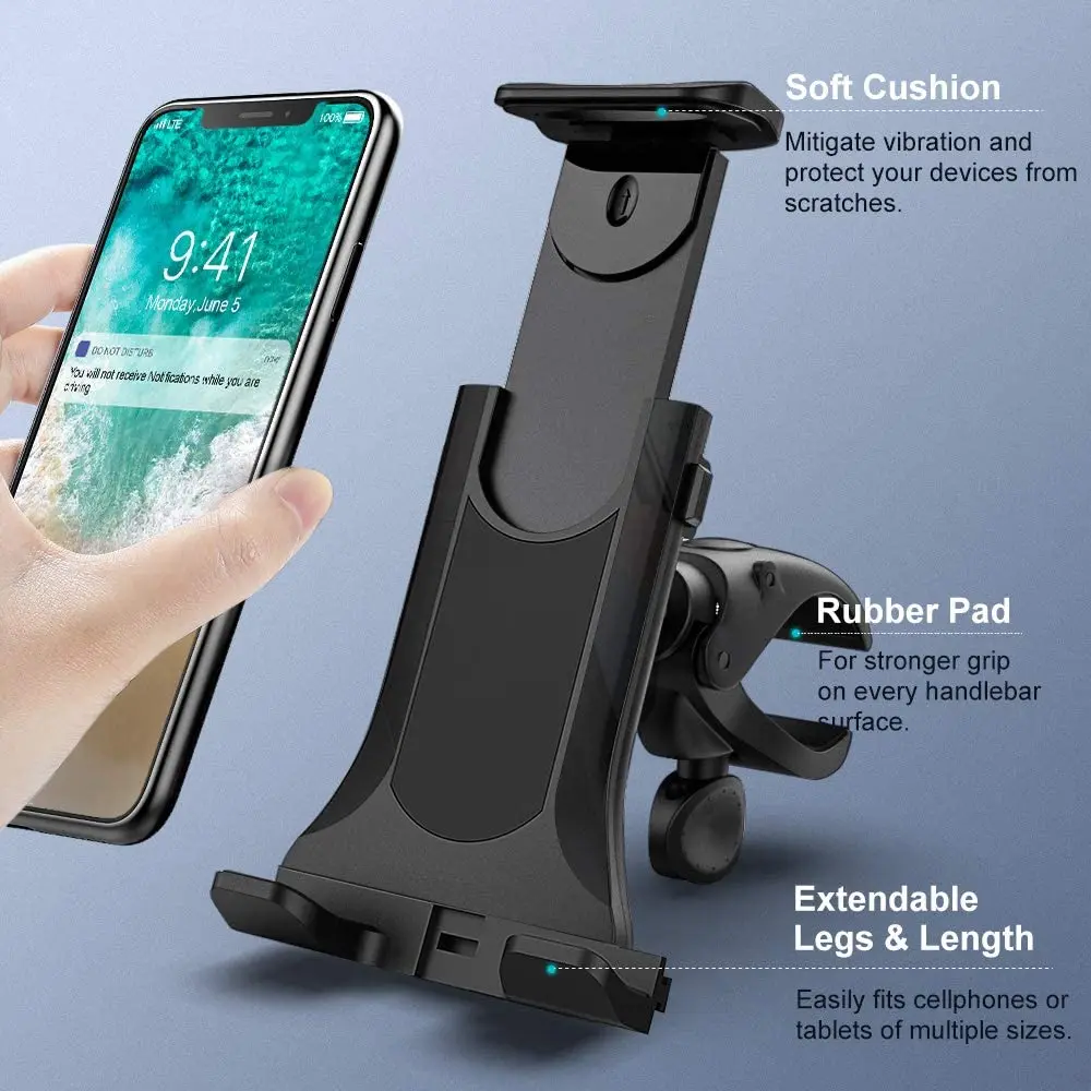 Indoor Gym Handlebar Tablet Holder Treadmill Bike Tablet Mobile Phone Bracket Adjustable Handle Mount Support 4-12 inch Devices