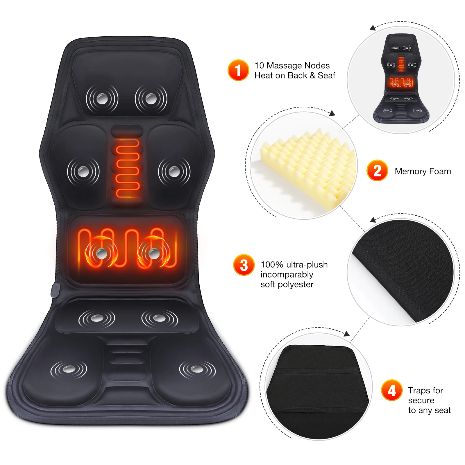 Electric Massage Chair Cushion Seat Pad Shoulder Back Waist Massager Vibration 9-Level Heat Car Office Lumbar Neck Pain Relief