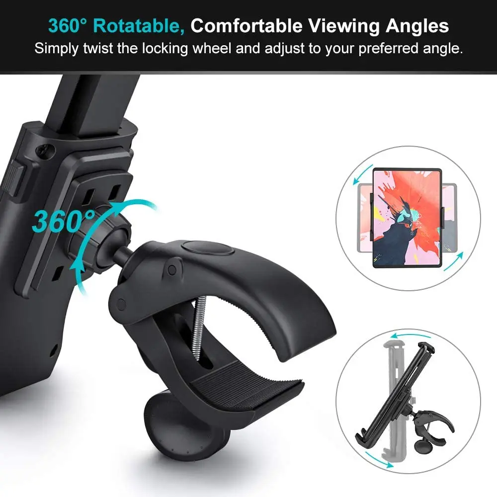 Indoor Gym Handlebar Tablet Holder Treadmill Bike Tablet Mobile Phone Bracket Adjustable Handle Mount Support 4-12 inch Devices