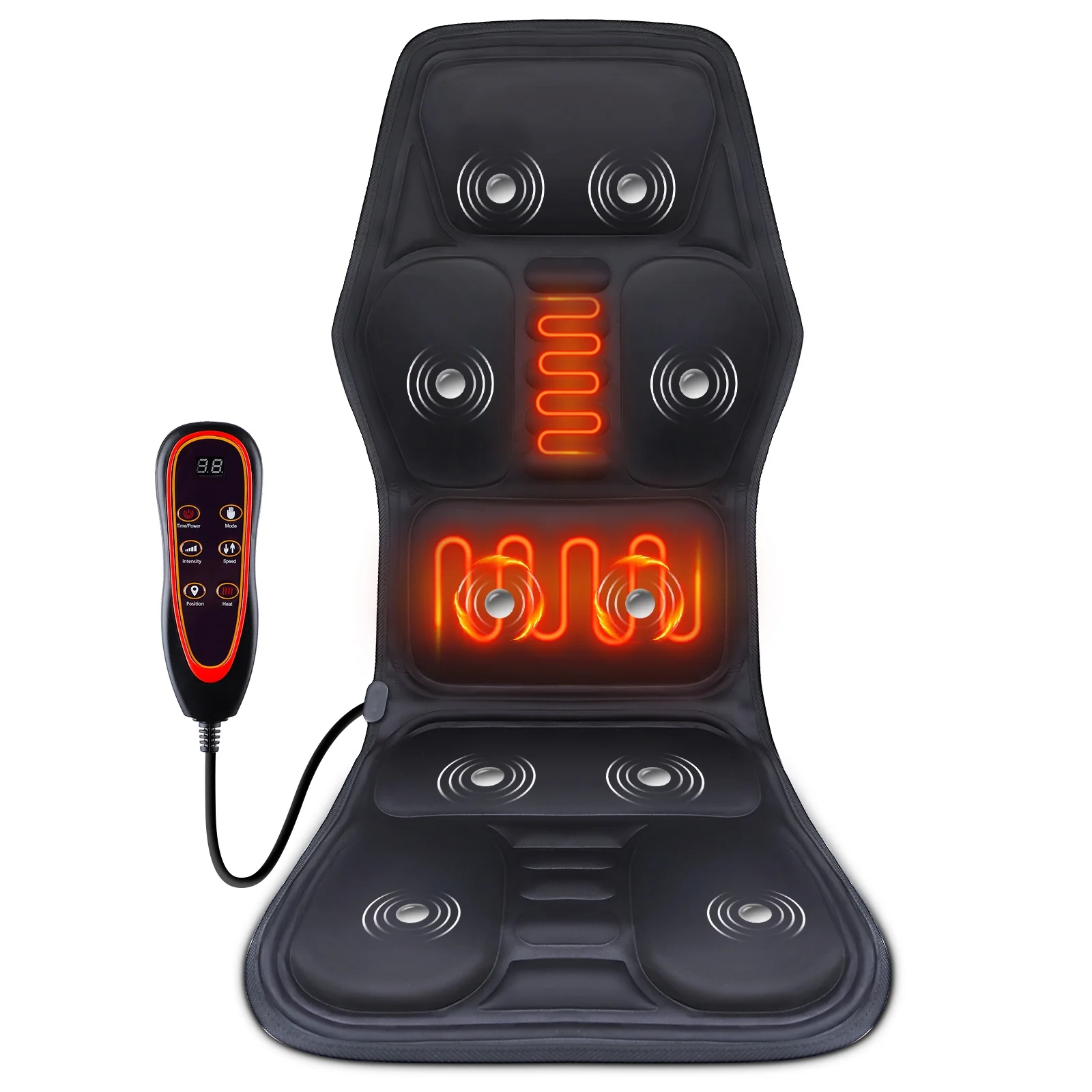 Electric Massage Chair Cushion Seat Pad Shoulder Back Waist Massager Vibration 9-Level Heat Car Office Lumbar Neck Pain Relief