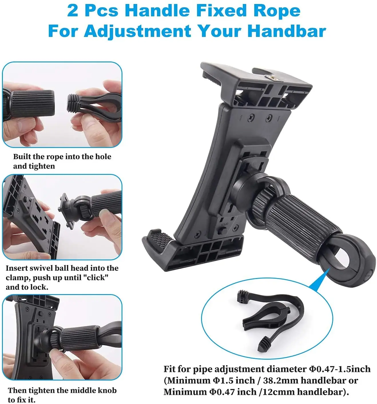 Tablet Holder Mount Handlebar Clamp Stand for Treadmill Elliptical Indoor Stationary Bike Exercise Bicycle for Phone Tablets