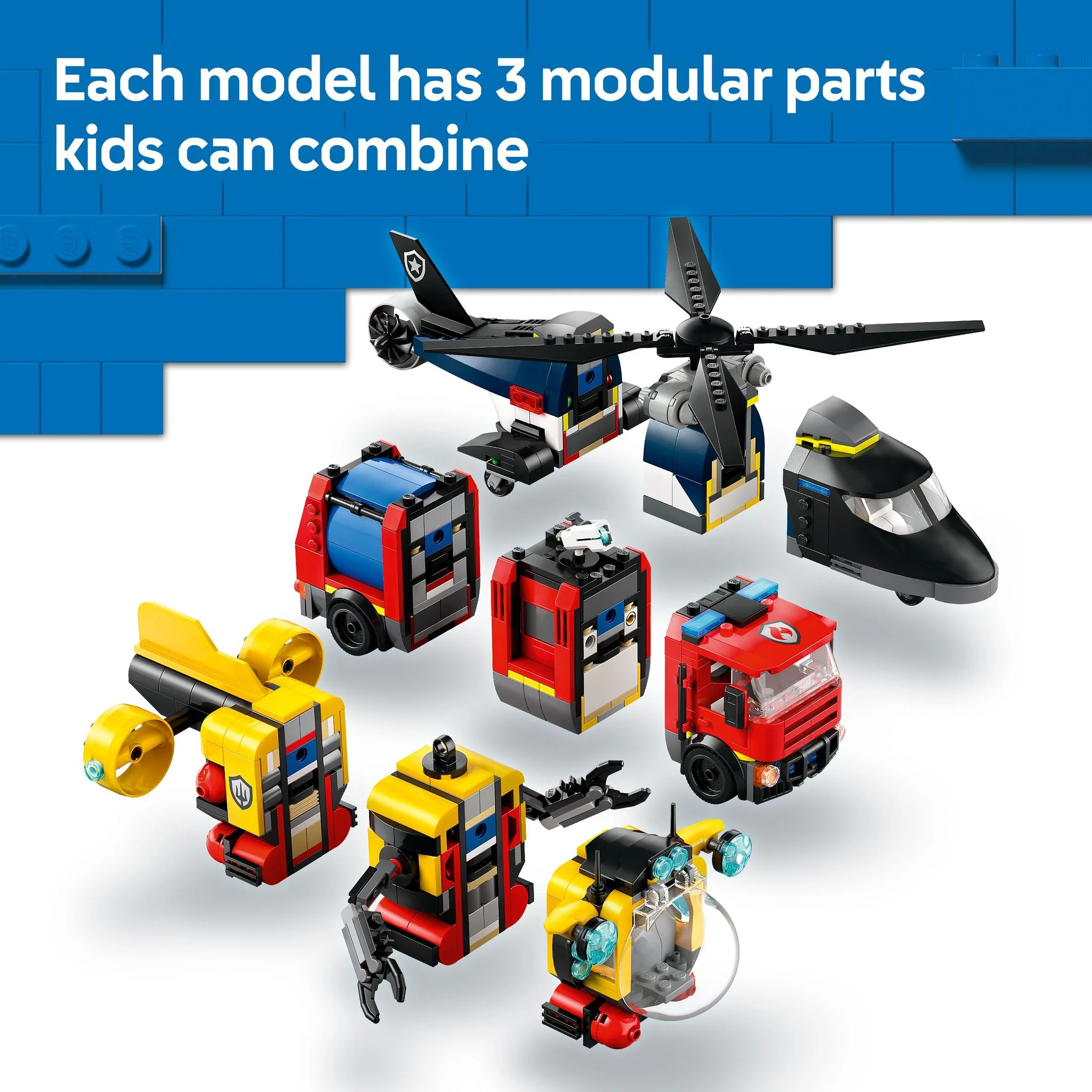 LEGO 60462 City Helicopter, Fire Truck & Submarine Remix