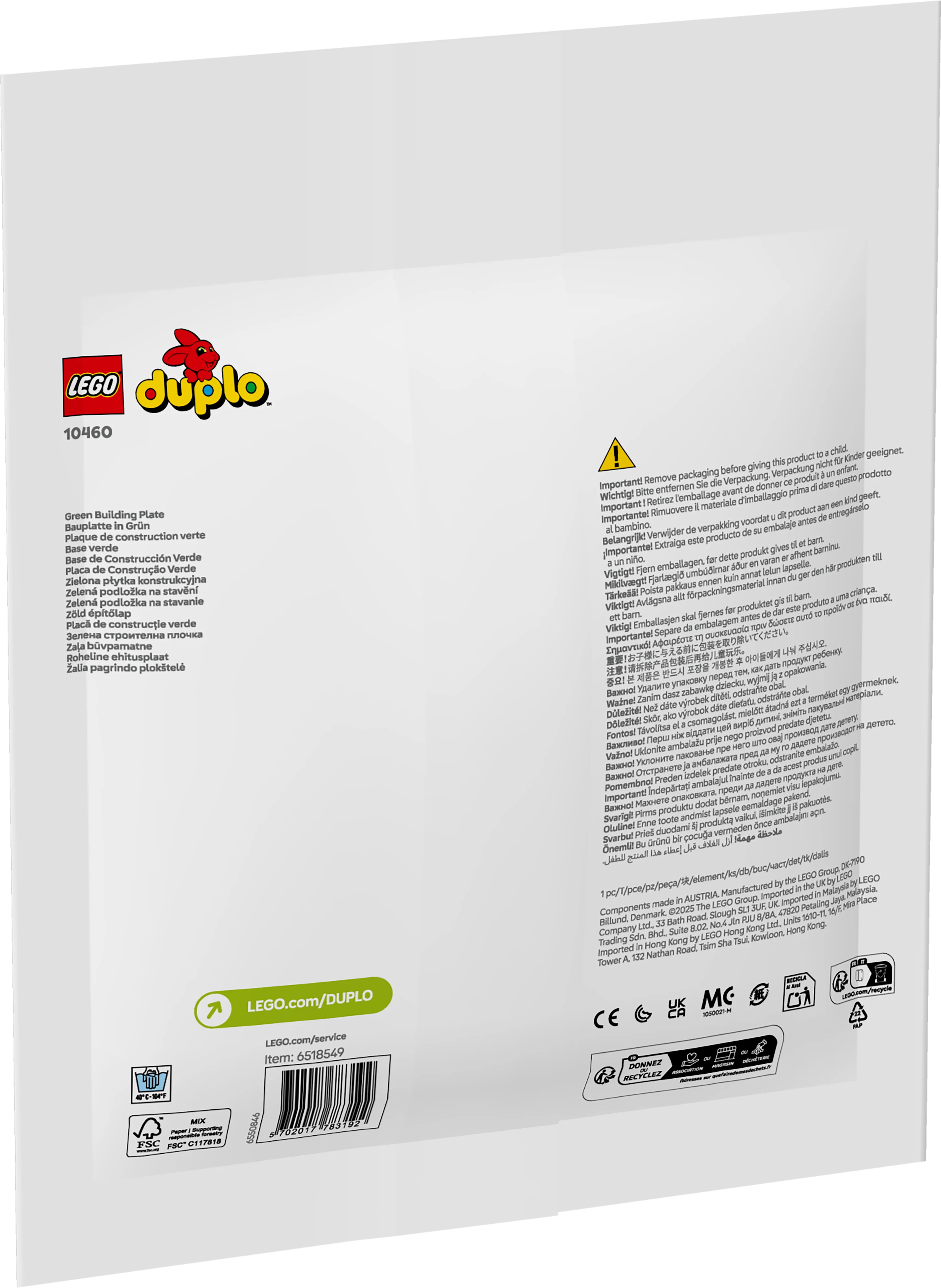 LEGO 10460 DUPLO Green Building Plate