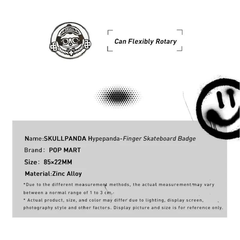 POP MART SKULLPANDA Hypepanda Black Mashup Finger Skateboard Badge