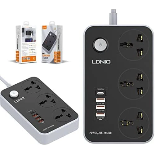 LDNIO SC3412 PD Fast Charge 3 Sockets With 3 USB Port Hub