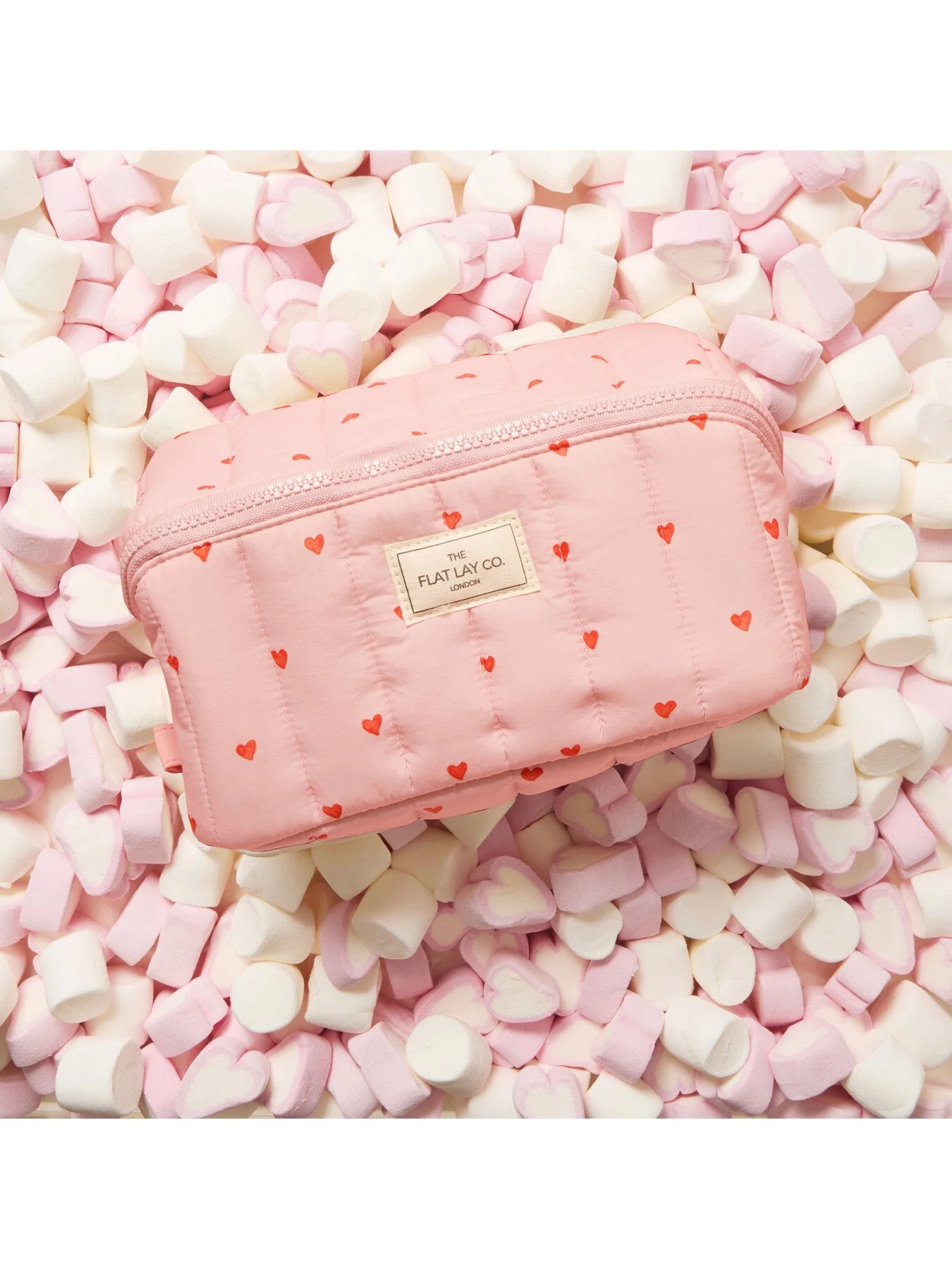 Marshmallow Flat Lay Makeup Box Bag - Sweet Pink Hearts