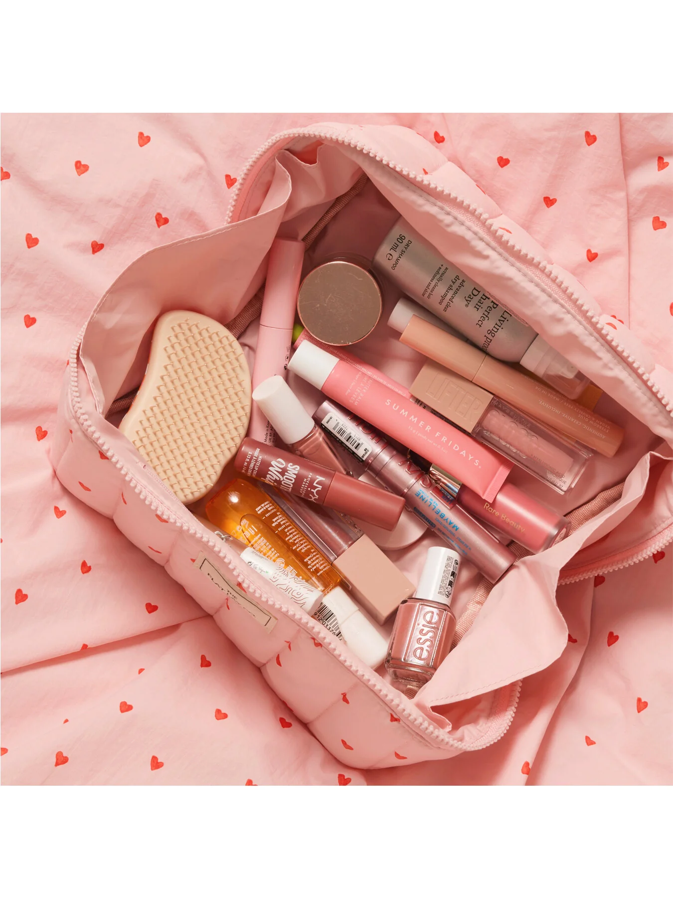 Marshmallow Flat Lay Makeup Box Bag - Sweet Pink Hearts