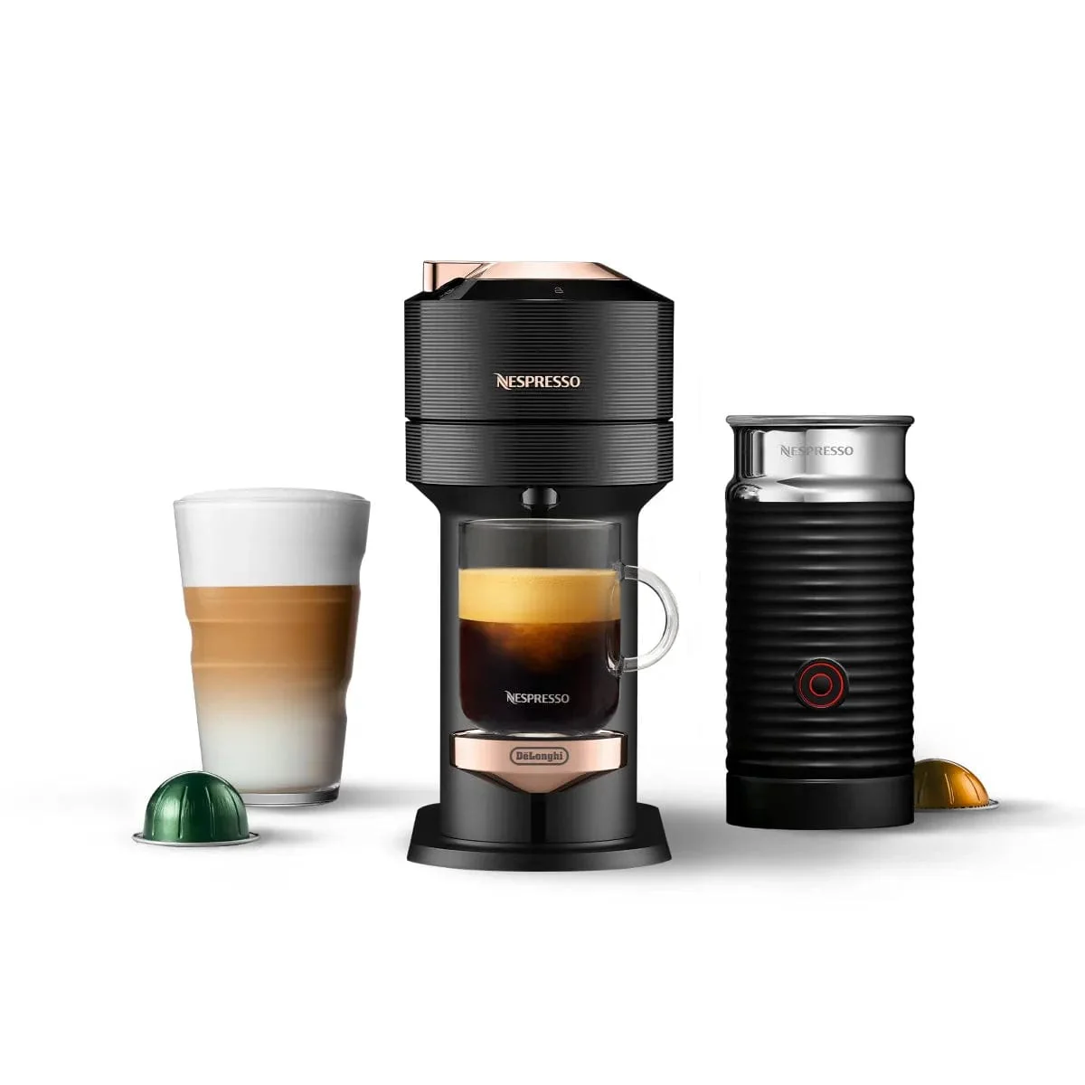 Nespresso Vertuo Next Premium Coffee and Espresso Machine with Aeroccino by De'Longhi ENV120BAE (Black with Rose Gold)