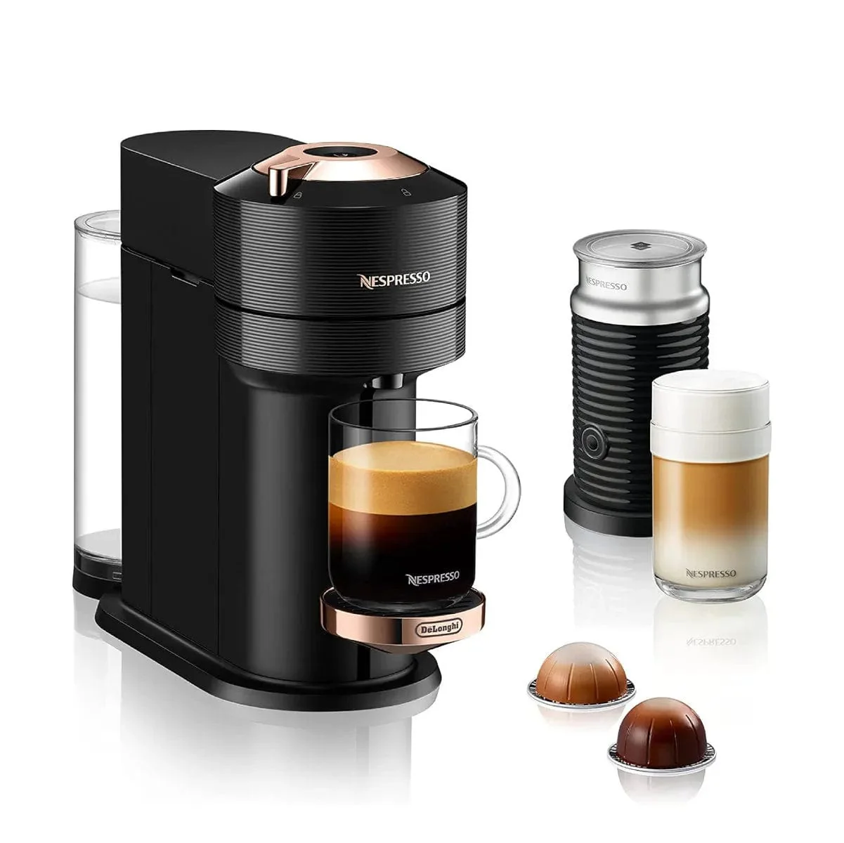 Nespresso Vertuo Next Premium Coffee and Espresso Machine with Aeroccino by De'Longhi ENV120BAE (Black with Rose Gold)