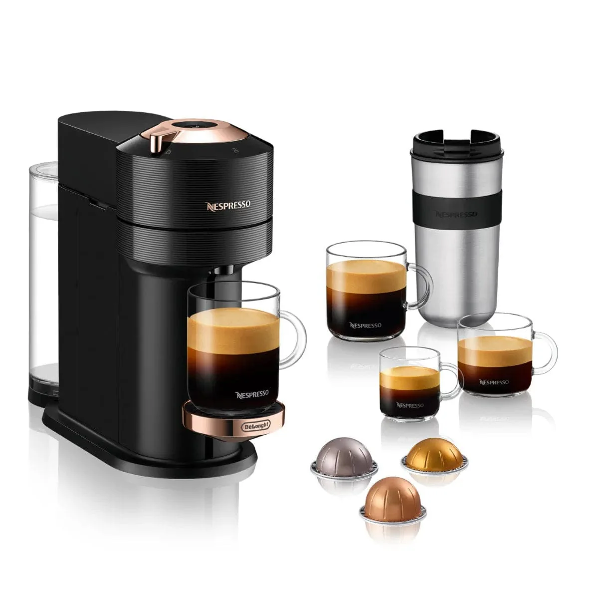 Nespresso Vertuo Next Premium Coffee and Espresso Machine with Aeroccino by De'Longhi ENV120BAE (Black with Rose Gold)