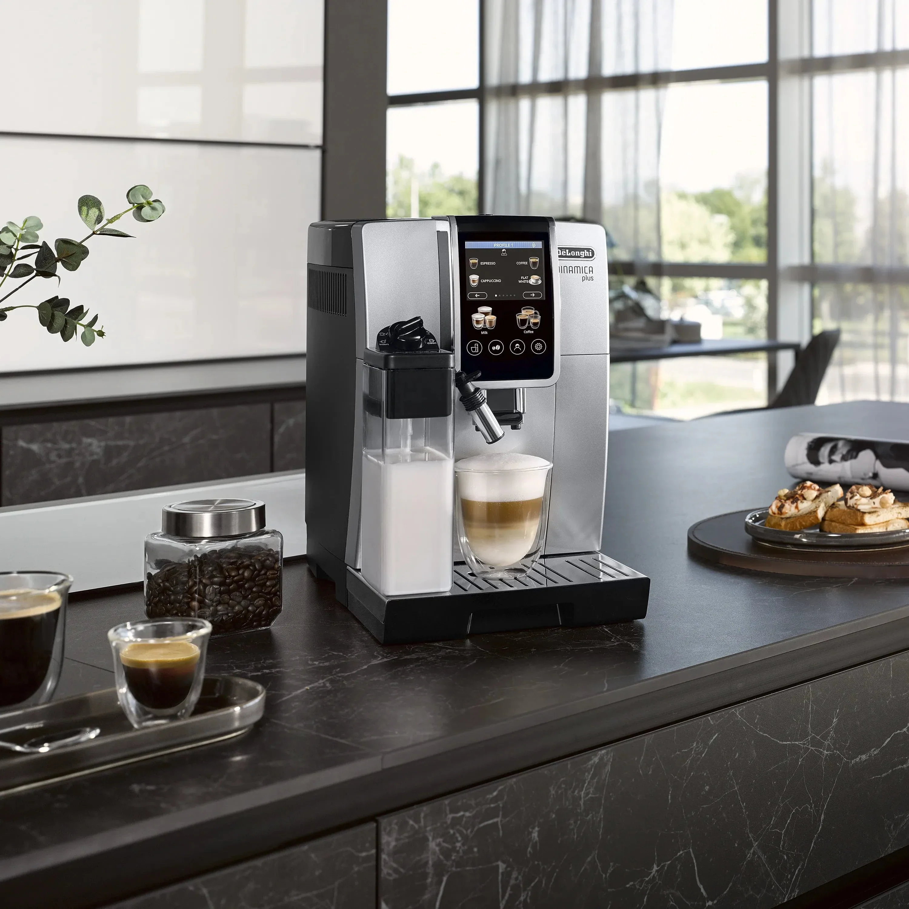 DeLonghi Dinamica Plus Super Automatic Espresso & Coffee Machine ECAM38085SB (Silver)