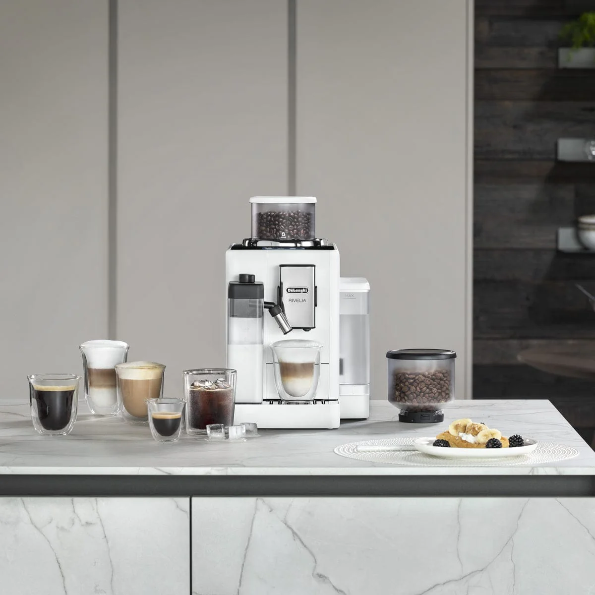 DeLonghi Rivelia Super Automatic Espresso Machine EXAM44055W (Arctic White)