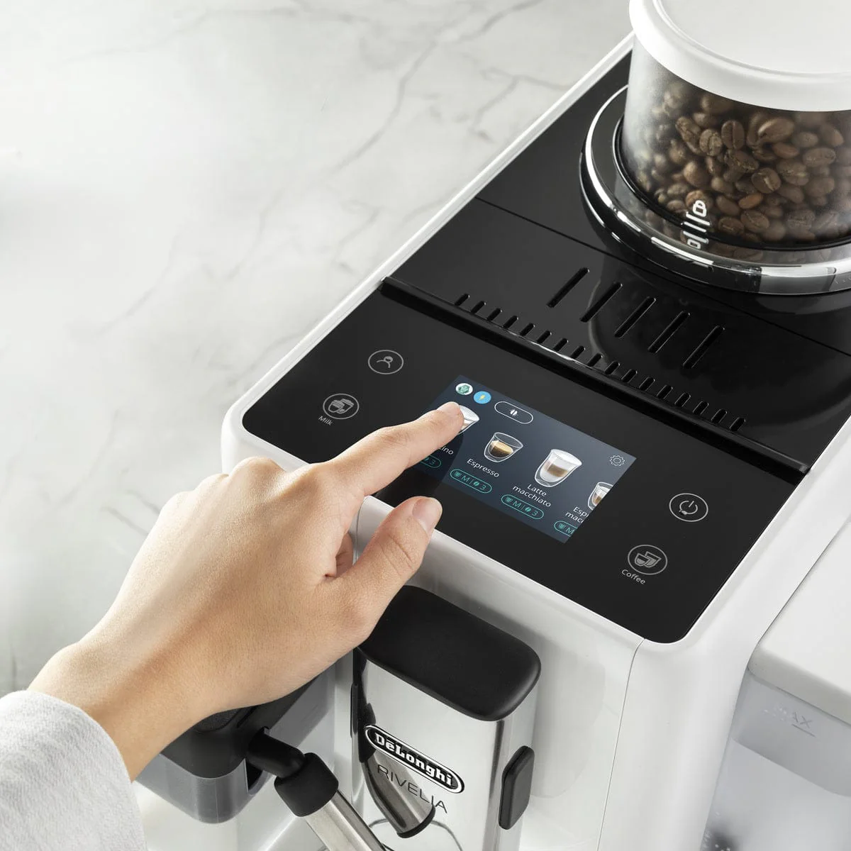 DeLonghi Rivelia Super Automatic Espresso Machine EXAM44055W (Arctic White)