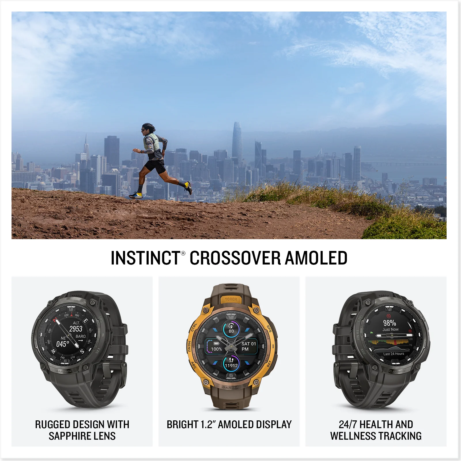 Garmin Instinct Crossover AMOLED Rugged Hybrid GPS Smartwatch