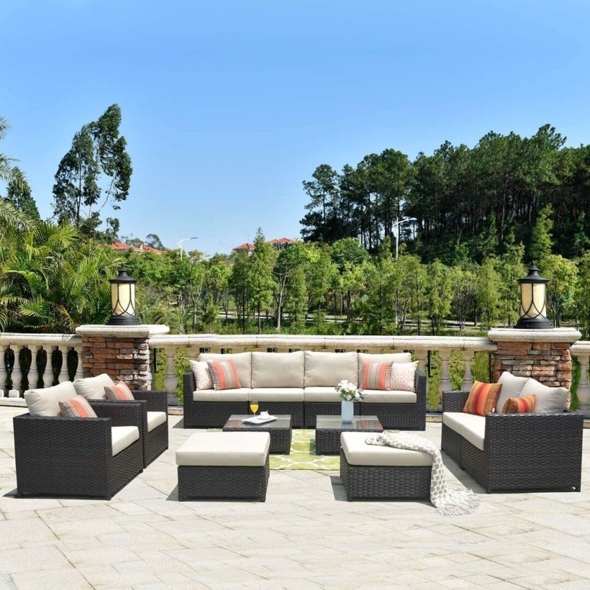 Outdoor Patio Furniture 12 Pcs Set ,Pe Rattan Wicker Sectional With 4 Pillows And Furniture Cover, No Assembly Required