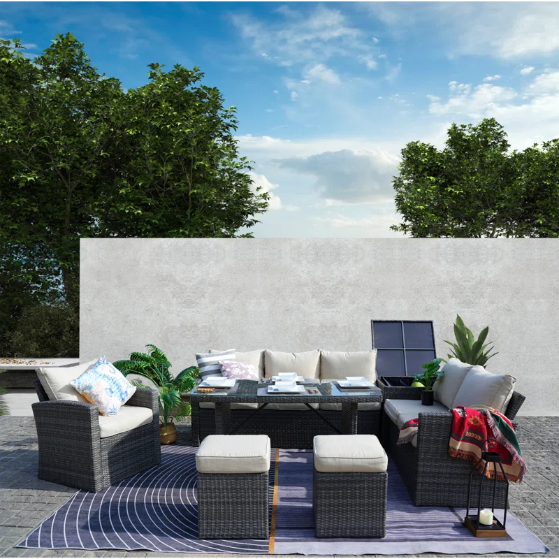 Wicker 8 - Person Garden Lounge Set with Cushions