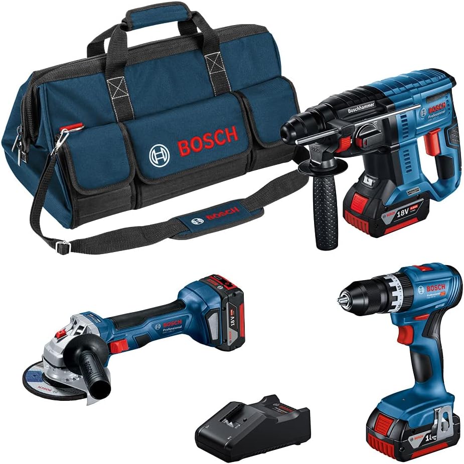Bosch Professional 18V System Combo Kit: GSB 18V-45 + GBH 18V-21 + GWS 18V-7