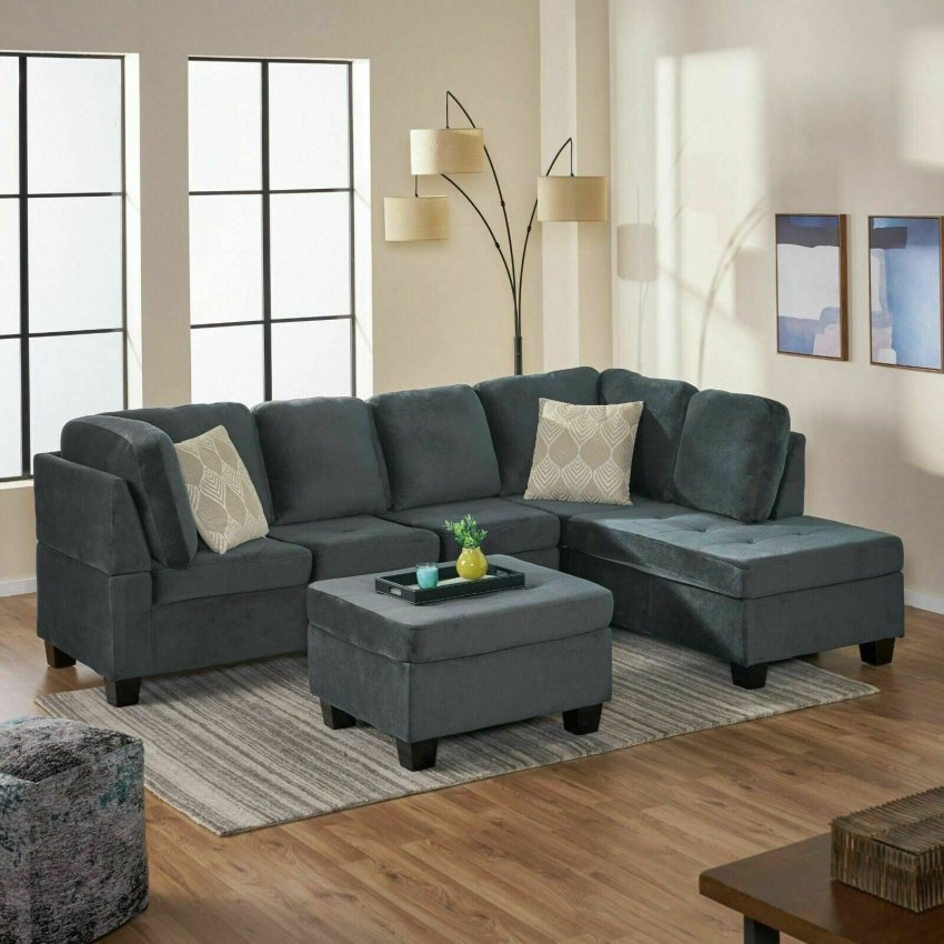 Gotham 3-Piece Charcoal Fabric Sectional Sofa Set