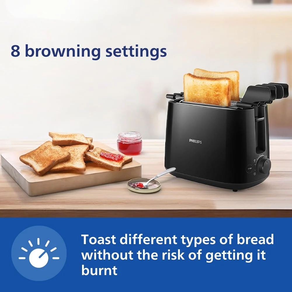 Philips 600 Watts 2-Slice Toaster with Integrated Bun Rack Black - HD2583/90