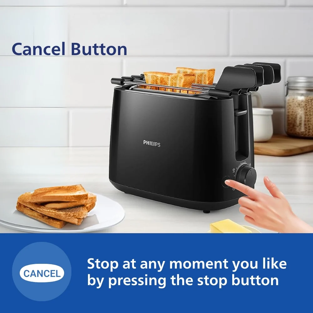 Philips 600 Watts 2-Slice Toaster with Integrated Bun Rack Black - HD2583/90