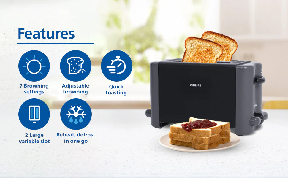 Philips 800W Pop-Up Toaster with 8-Level Browning - HD2512/00