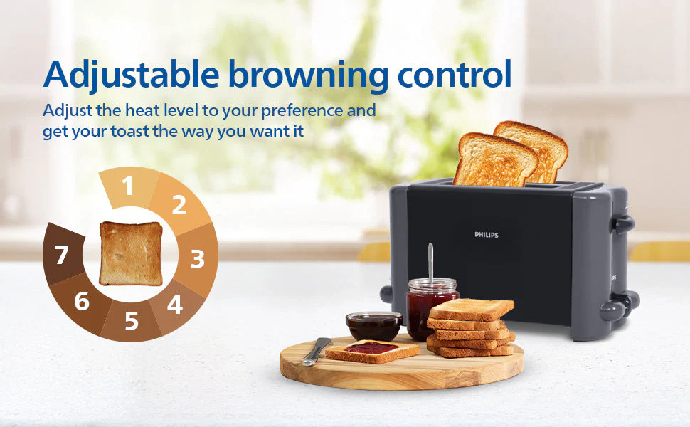 Philips 800W Pop-Up Toaster with 8-Level Browning - HD2512/00