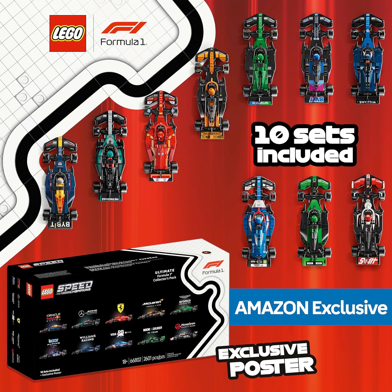 LEGO Speed Champions Ultimate Formula 1 Collector's Pack - Contains 10 Sets in 1 - Includes Exclusive Poster - Collectible F1 Model Car Kit - Gift for New Year