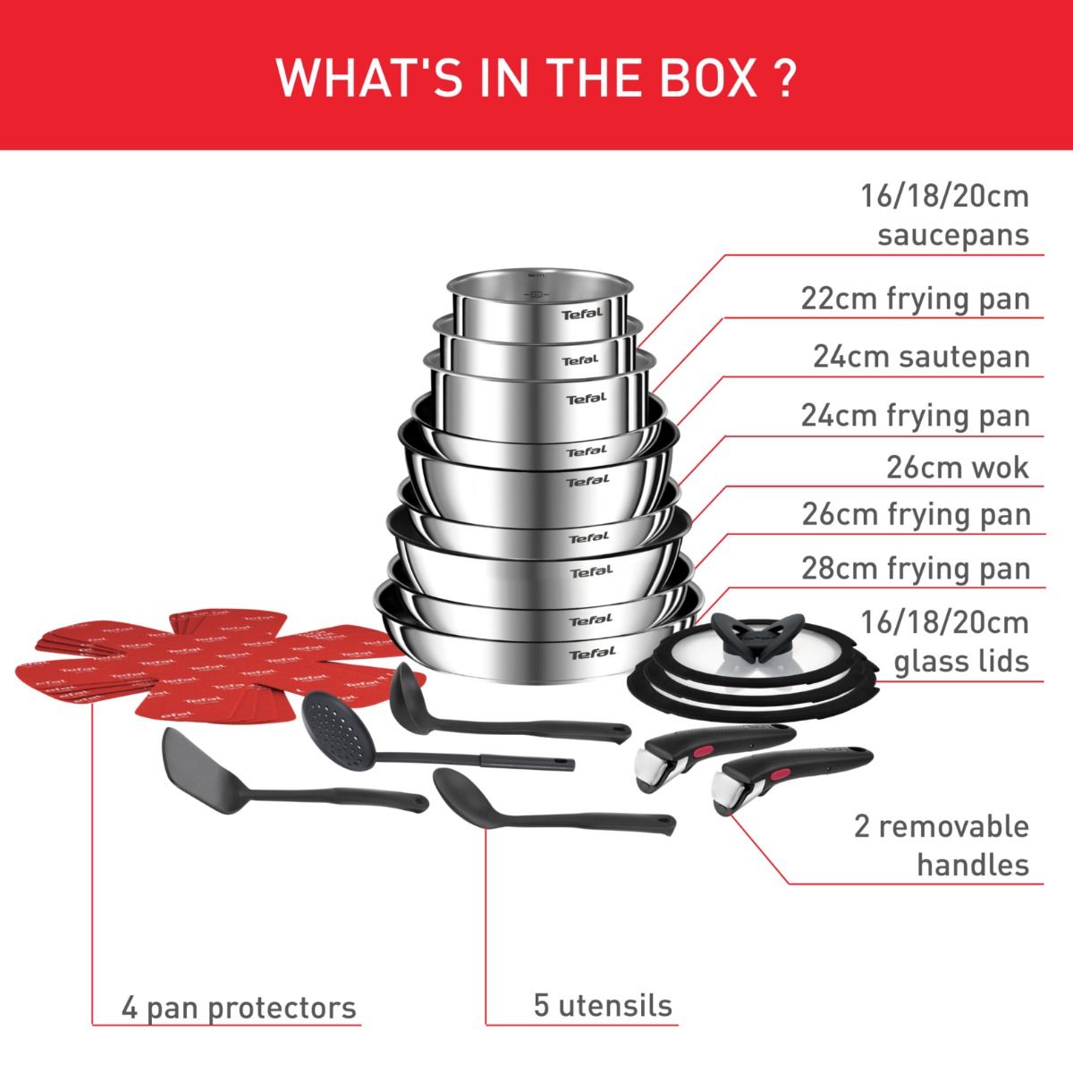 Tefal Ingenio Emotion 22-Piece Pan Set - Stainless Steel