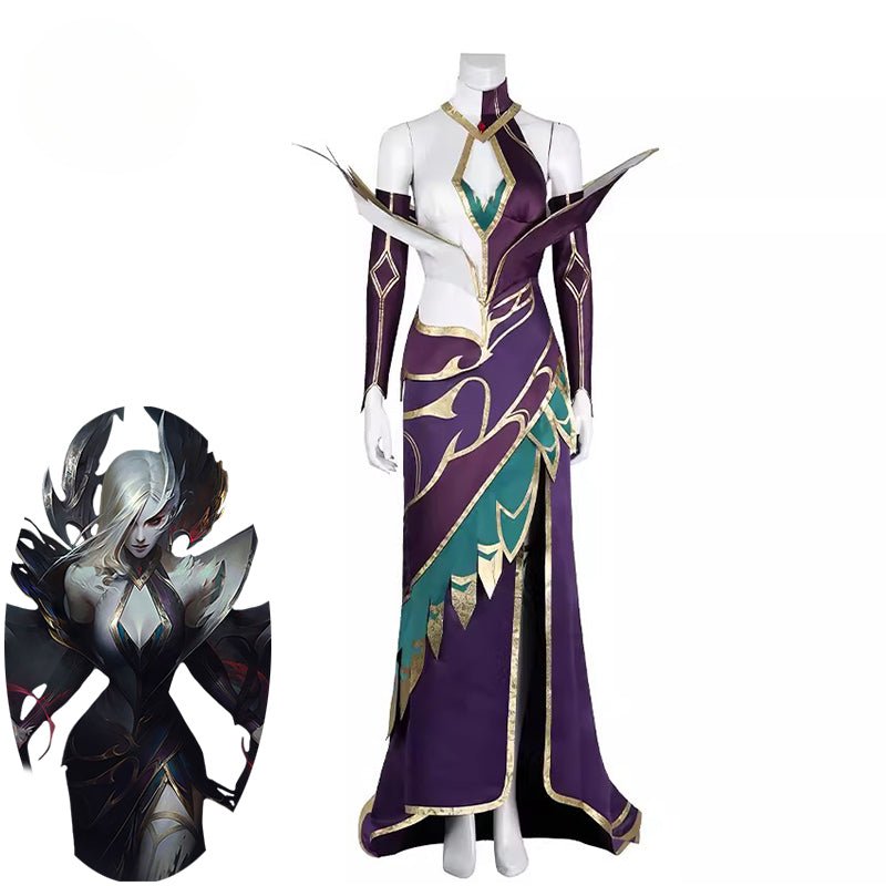 Fantasia de Cosplay Morgana Coven do Jogo LOL para Mulheres - Vestido Roxo Conjunto Completo - Estrela Cosplay