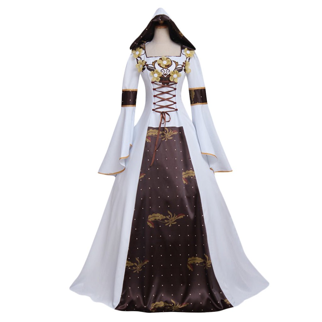 Vestido de Casamento Medieval Vitoriano Renascença Gótica com Capuz Floral - Estrela Cosplay