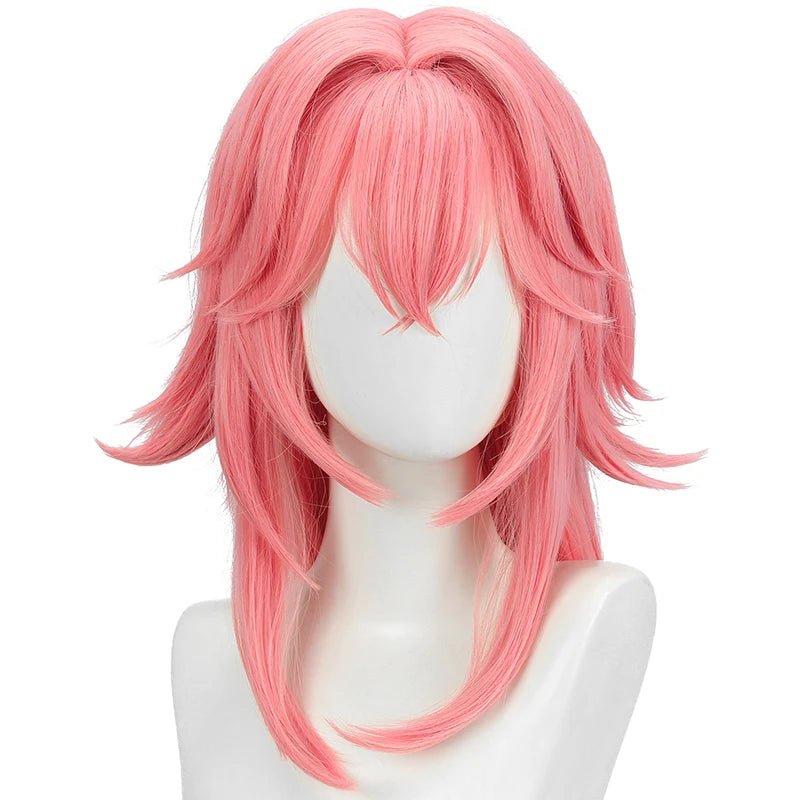 Peruca Genshin Impact Yae Guuji 80cm Rosa Lisa - Peruca Yae Miko Cabelo Sintético Resistente ao Calor - Estrela Cosplay