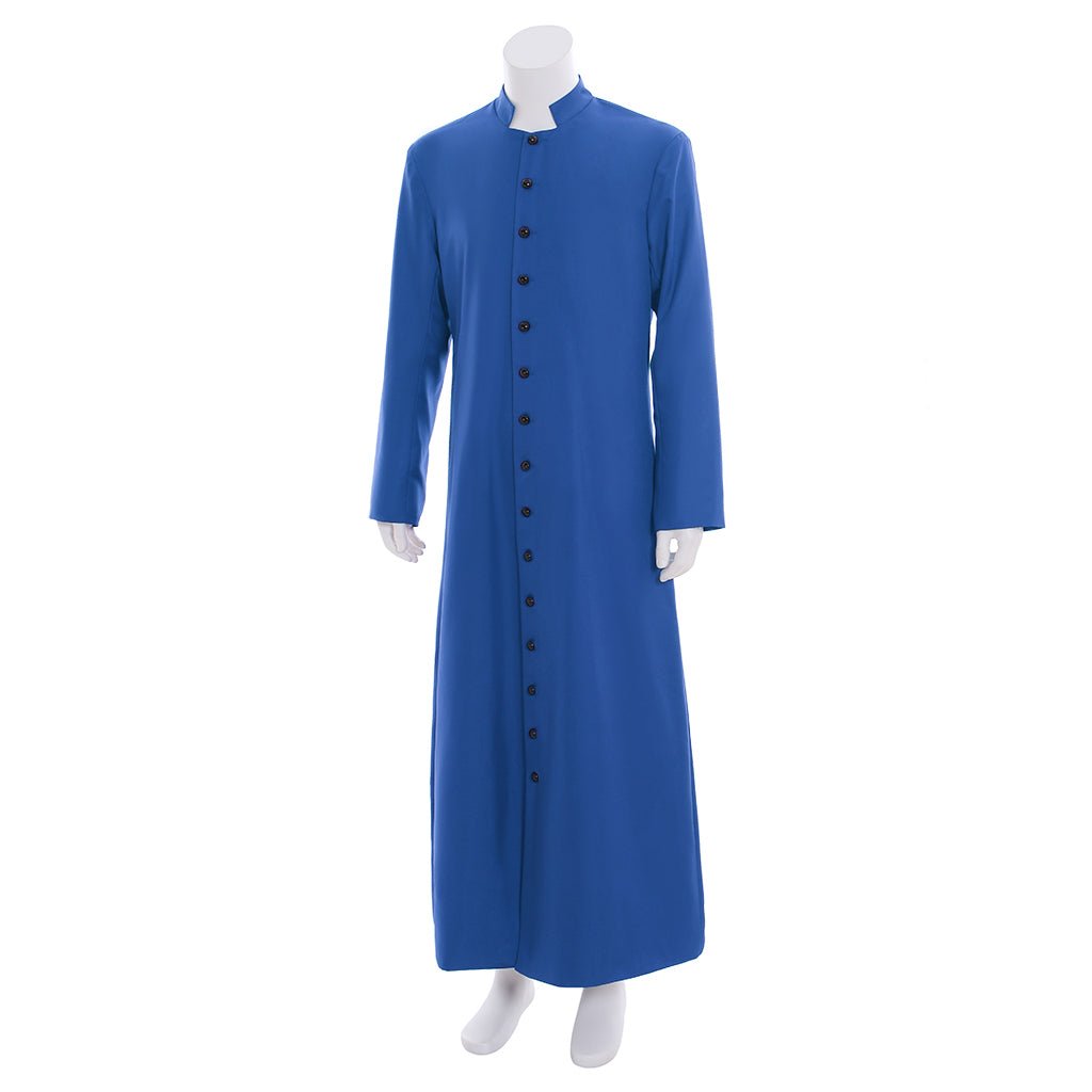 Veste de Clérigo Azul para Homens - Traje de Cassock com Gola Alta - Vestimentas Litúrgicas para Cosplay de Igreja - Estrela Cosplay