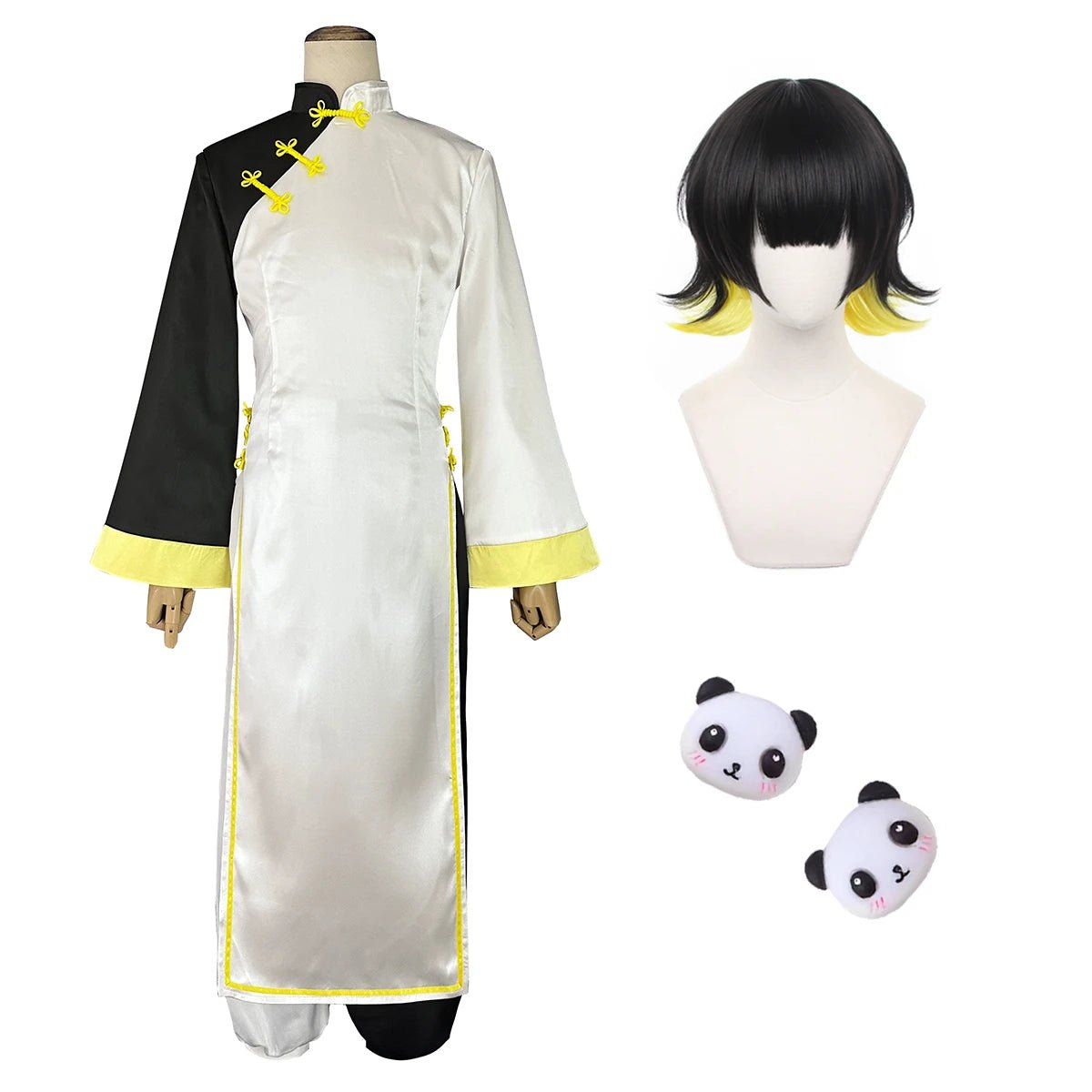 Fantasia de Cosplay Bachira Blue Lock Traje Chinês Kung Fu Tang Sui Peruca Rosa Rede Fibras Sintéticas Tamanho Ajustável Presente - Estrela Cosplay