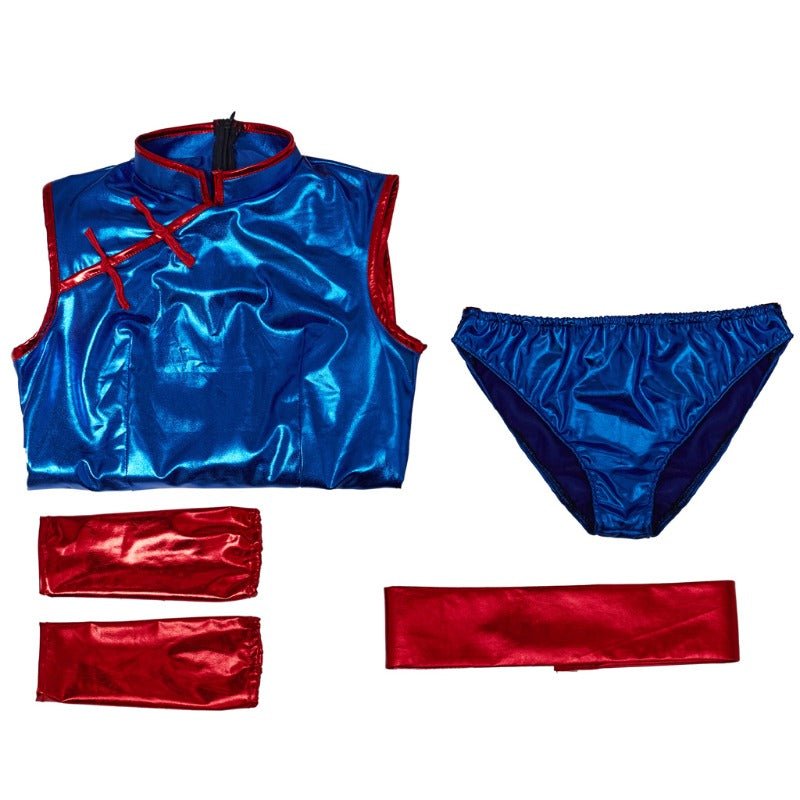 Fantasia de Chichi de Dragon Ball - Conjunto de Cheongsam Azul Elegante - Estrela Cosplay