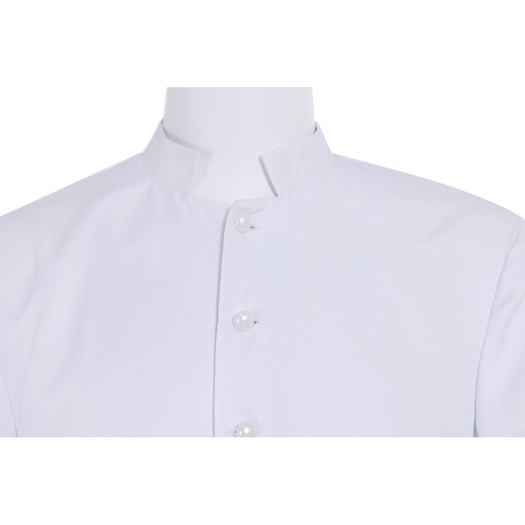 Veste de Clérigo para Homens Cassoco Branco Fantasia de Sacerdote com Colarinho em Pé Vestes Litúrgicas - Estrela Cosplay