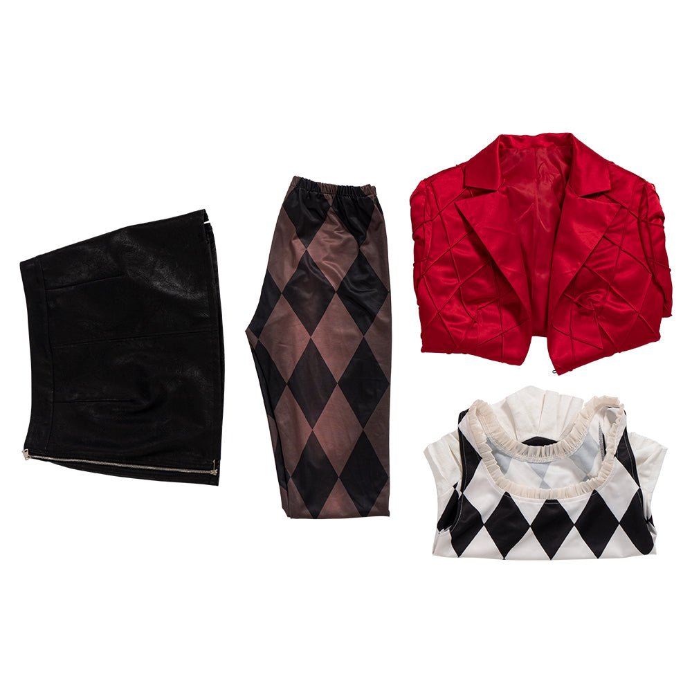 Fantasia Harley Quinn Joker 2 para Mulher - Casaco Vermelho e Saia de Couro - Estrela Cosplay