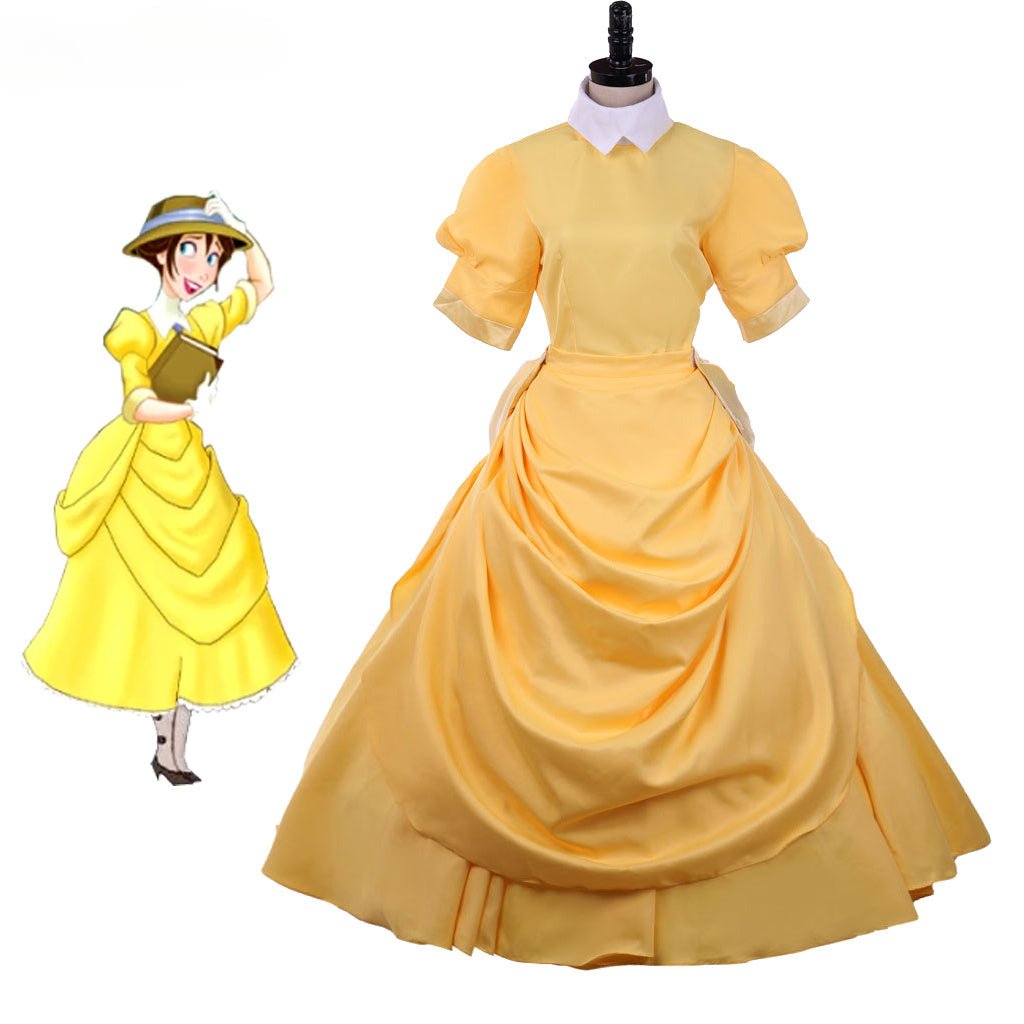 Vestido de Cosplay Jane | Princesa Vitoriana Amarelo Fantasia Manga Curta para Cosplay Disney - Estrela Cosplay